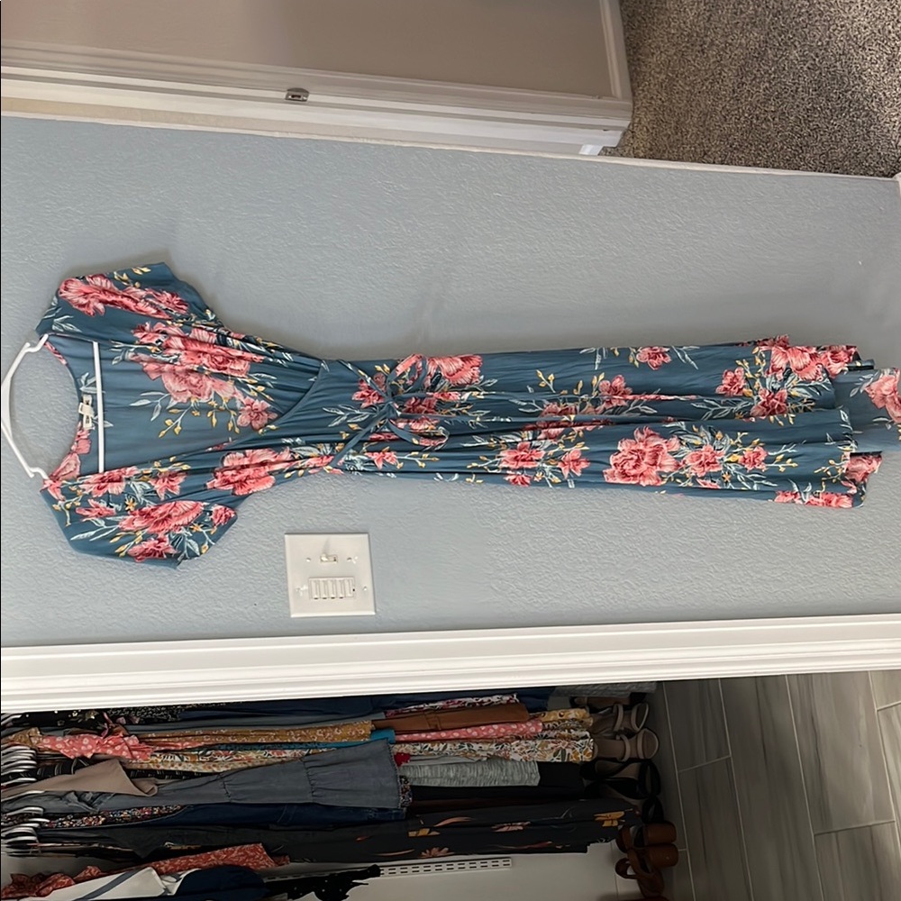 Floral Maxi Dress in Blue and Pink